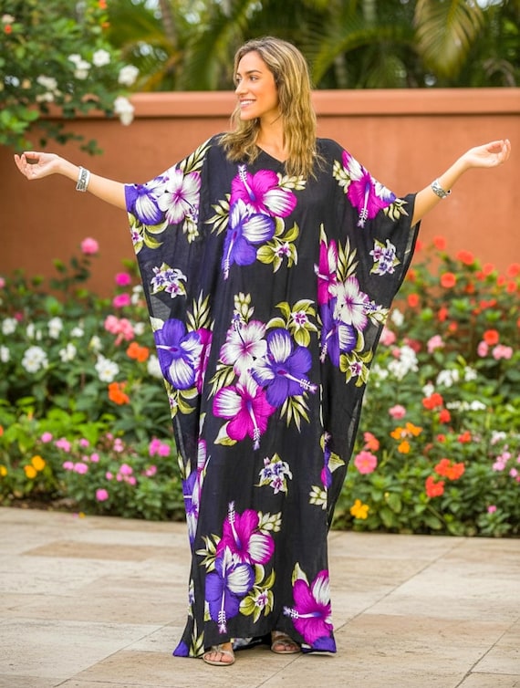 hawaiian loose fitting dress Long Muumuu with Ruffled Sleeves Hawaiian Dress White / S