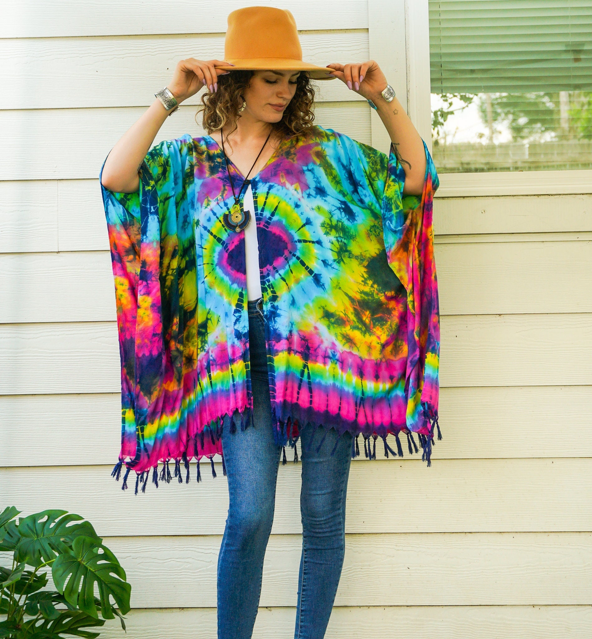 魅了 Cardigan, Hippie Dyed Hand Burst Boho Tie Kaftan Boho Dye トップス