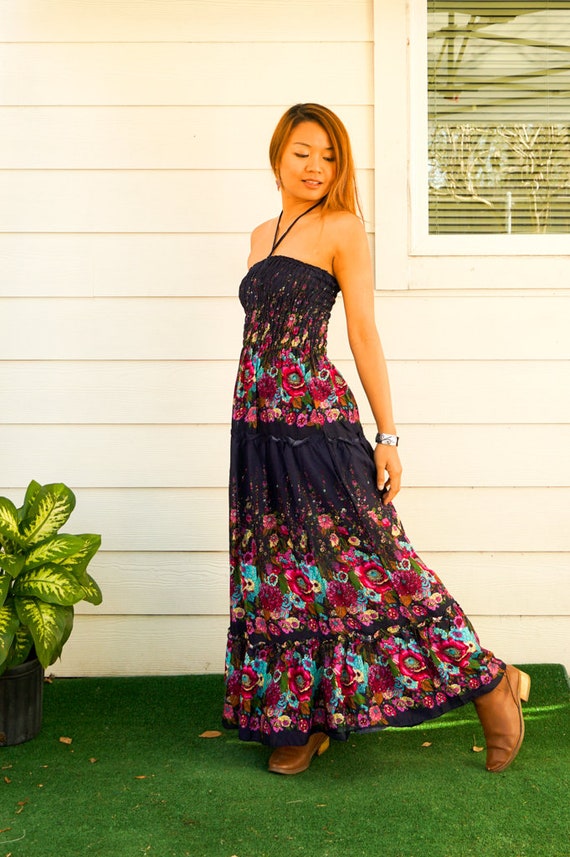 Floral Boho Tiered Maxi Dress Sundress Halter Top Dress Boho Long Dress Boho Clothing Bohemian Dress Summer Dress Etsy