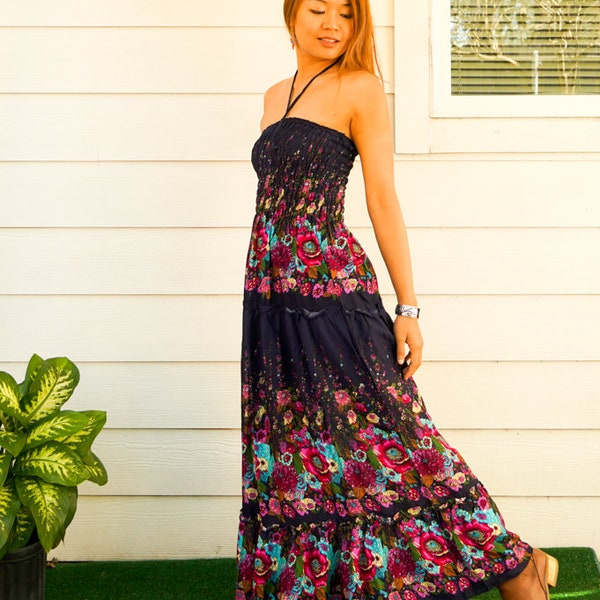 Blumen Boho Tiered Maxi Kleid SunDress, Neckholder Top Kleid, Boho langes Kleid, Boho Kleidung, Boho Kleid, Sommerkleid