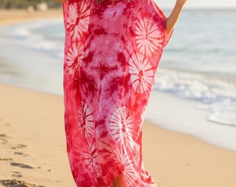 Rosewater Tide Hand Dyed Kaftan Dress, Loose Fit Tie Dye Poncho Dress, Beach Wear, Tie Dye Clothing, Oversize Kaftan Dress, Loungewear