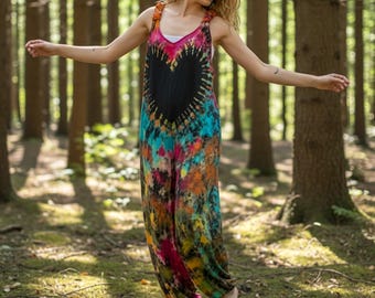Moon & Heart Boho Hand Dyed Dungarees Overalls Jumpsuit with Pockets, Hippie Pants Romper Clothing, Boho Pants Romper, Festival Clothing
