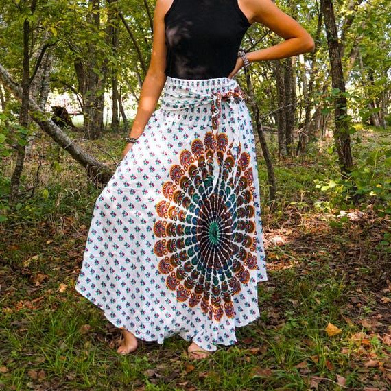 Saia Boho Mandala Branca, Saia Maxi, Saia Hippie, Saia Cigana