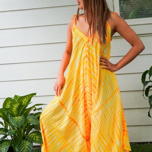 goldener Schein | Handgefärbte Boho Jumpsuits Strampler Hosen, Loungewear, Overalls mit Weiten Beinen, Sommerkleidung, Strandkleidung