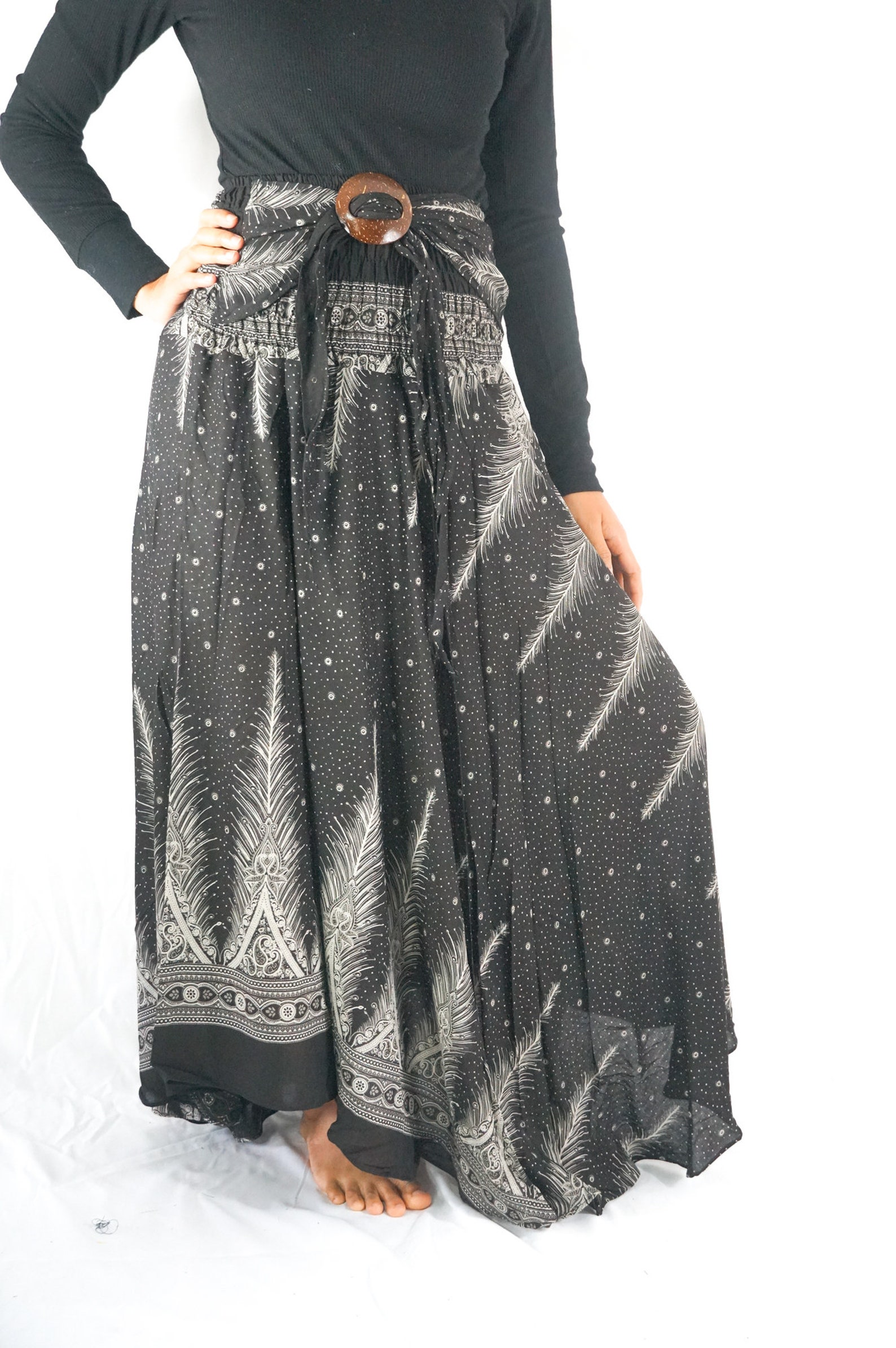 Black Peacock Maxi Skirt Boho Skirt Hippie Skirt Gypsy Etsy