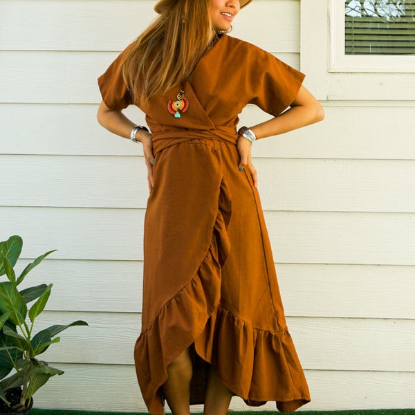Elegance Wrap Cotton Shirt Dress