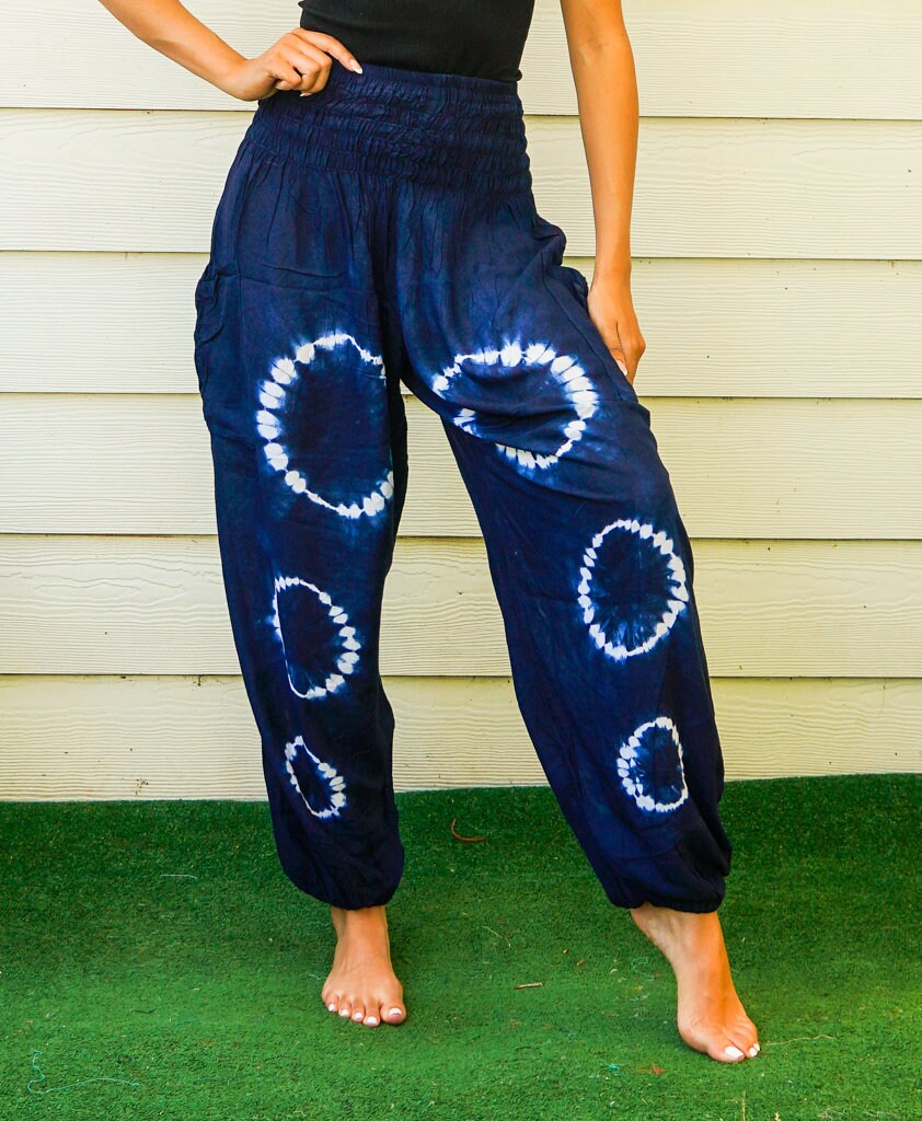 Shibori Indigo Tie Dye Harem Pants, Lounge Pants, Tie Dye Shibori Indigo Tie Dye Harem Pants, Lounge Pants, Tie Dye
