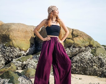 Calças Palazzo de Pernas Largas | Calças Boho | Calças com Cintura Elástica | Calças de Moletom Femininas | Calças de Praia Fluidas | Calças Boho
