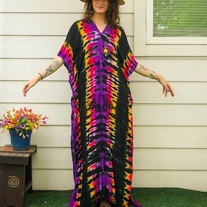 Electric Warrior Boho Kaftan, Hippie Tie Dye Loose Fit Poncho Dress, Beachwear, Loungewear, Tie Dye Clothing, Swimsuit Cover Up