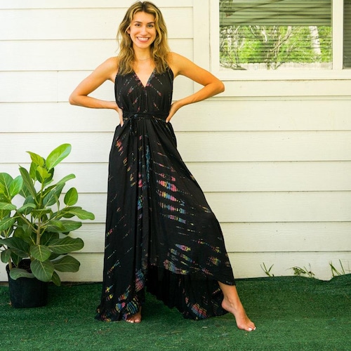 black vacation dress Waves Maxi in | Off The Shoulder Cotton Maxi Dress Stand out at your next event and pair it with a mini bag and show off your look Black Boho Maxi Dress, Hand
