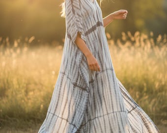 Moonlit Waves | Hand Dyed Kaftan Dress, Loose Fit Tie Dye Dress, Beachwear, Loungewear, Tie Dye Clothing, Swimsuit Cover Up, Tye Dye Caftan