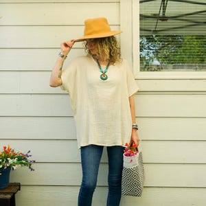 Raw Double Gauze Muslin Natural Crinkled Cotton Blouse | Cotton Tunic Kaftan | Cotton Tunic Top | Boho Minimalist Shirt | Boho Clothing