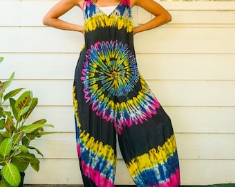 Hand Dyed Dungarees Overalls Jumpsuit, Tie Dye Romper, Hippie Clothing, Tie Dye Harem Pants Rompers, Festival Clothing, Tie Dye Clothing