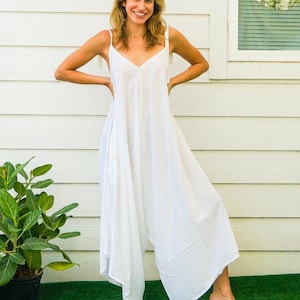 Pure White Boho Yoga Jumpsuit Rompers Pants with Pockets, Wide Leg Jumpsuit, Summer Jumpsuit, Women&#39;s Jumpsuit