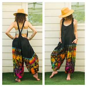 Boho Hand Dyed Dungarees Overalls Jumpsuit with Pockets, Tie Dye Romper, Hippie Boho Clothing, Tie Dye Pants, Festival Clothing