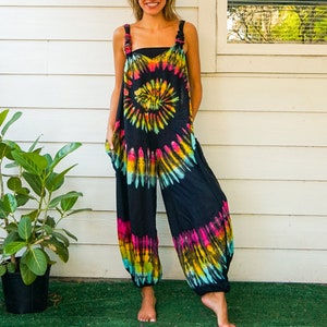 Hand Dyed Dungarees Overalls Jumpsuit with Pockets, Tie Dye Romper, Hippie Clothing, Tie Dye Pants, Festival Clothing, Tie Dye Clothing image 5