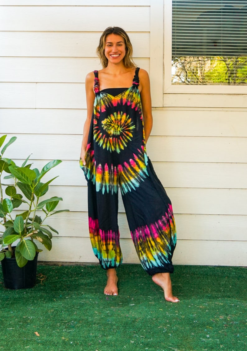 Hand Dyed Dungarees Overalls Jumpsuit with Pockets, Tie Dye Romper, Hippie Clothing, Tie Dye Pants, Festival Clothing, Tie Dye Clothing image 5