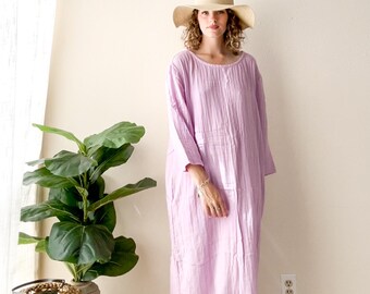 Vestido largo de gasa de algodón doble color lavanda / Vestido maxi minimalista estilo boho