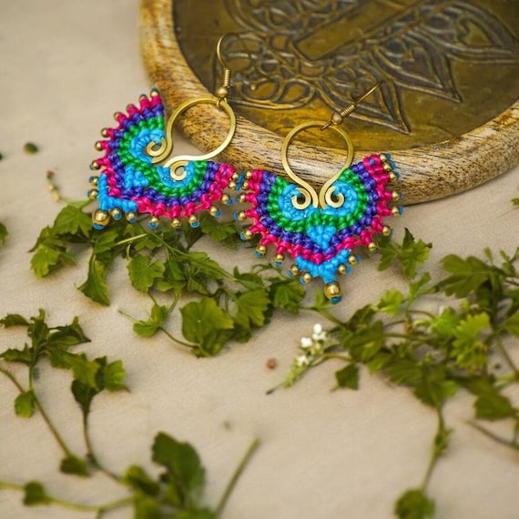 Buy Micro Macrame Boho Earrings, Handmade Earrings, Hippie