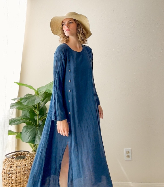 blue cotton gauze dress Boho Organic Maxi | Crinkled Dress | Lightweight Sundress | Soft Everyday Bohemian Wear there comfort you crave