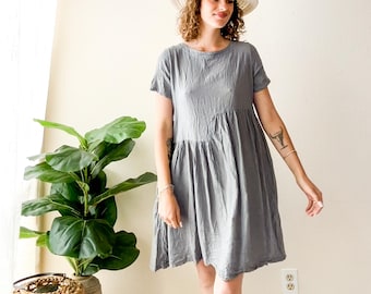 Boho Midi Kleid Bio-Baumwolle | Entspanntes fließendes Sommerkleid | Weiche minimalistische Kleidung