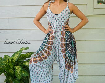Boho Jumpsuit Rompers Pants, Swimsuit Cover Up, Wide Leg Jumpsuit, Summer Jumpsuit, Hippie Jumpsuit