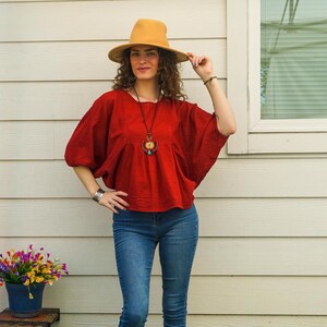 Raw Natural Cotton Gauze Tunic Blouse, Minimalist Loose Cotton Summer Top, Boho Shirt, Boho Clothing