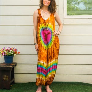 Earthchild Hand Dyed Dungarees Overalls Jumpsuit Romper with Pockets, Hippie Clothing, Tie Dye Pants, Festival Tie Dye Clothing