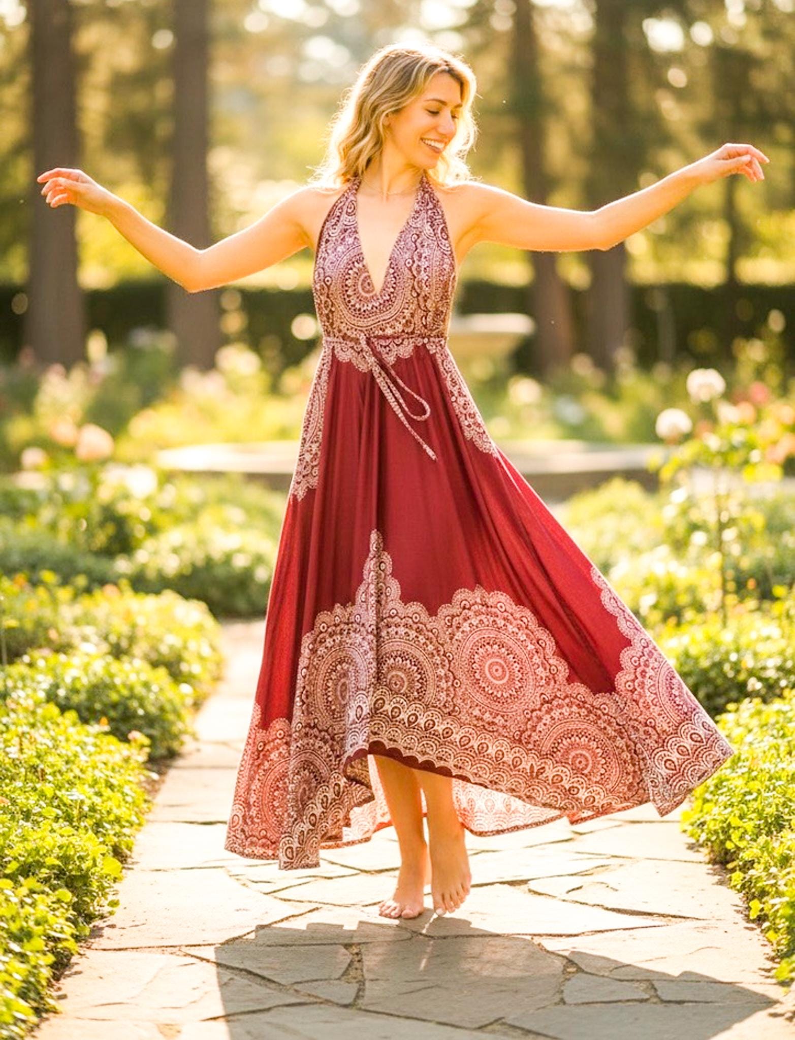 Burgundy Mandala Boho Maxi Dress, Beach SunDress, Summer Dress, Boho Clothing, Vacation Dress Burgundy Mandala Boho Maxi Dress, Beach SunDress, Summer Dress, Boho Clothing, Vacation Dress