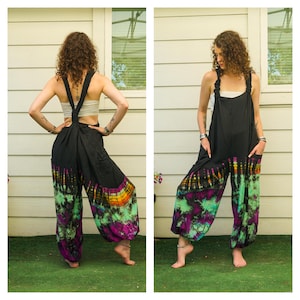 Boho Hand Dyed Dungarees Overalls Jumpsuit with Pockets, Tie Dye Romper, Hippie Boho Clothing, Tie Dye Pants, Festival Clothing