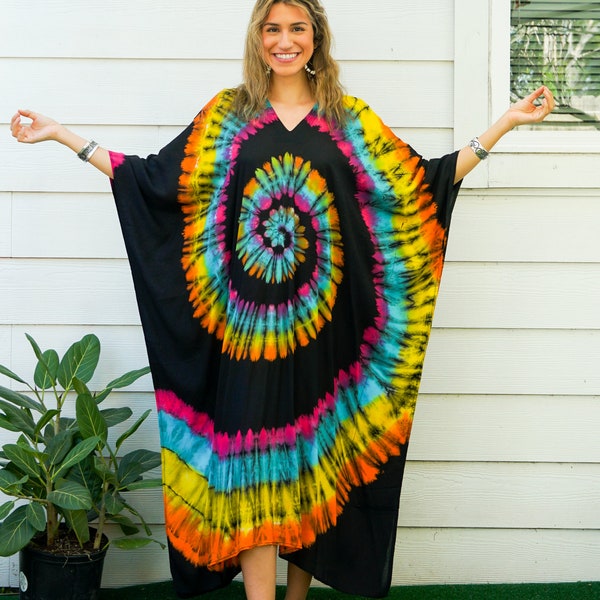 Hand Dyed Dress Kaftan, Loose Fit Tie Dye Dress, Beach Wear, Tie Dye Clothing, Oversize Kaftan Dress, Tye Dye Poncho, Loungewear