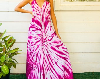 Boho Maxi Dress, Hand Dyed Dress, Beach SunDress, Summer Dress, Tie Dye Clothing, Vacation Dress