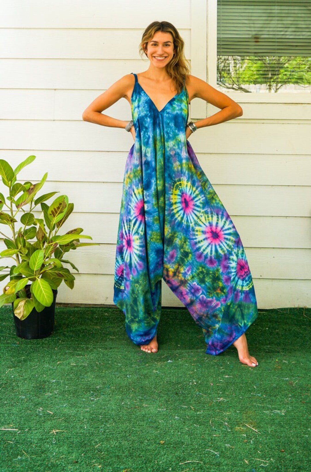 Hand Dyed Hippie Jumpsuits Rompers Pants Boho Jumper Wide Etsy