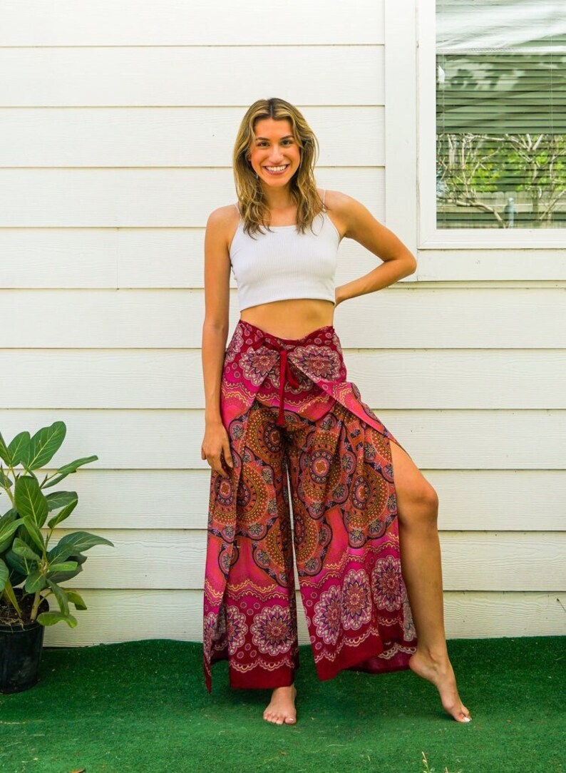 Mandala Palazzo Wrap Pants, Boho Pants, Harem Flow Pants, Open Flow Genie Pants, Bohemian Flow Pants, Belly Dance Pants image 1