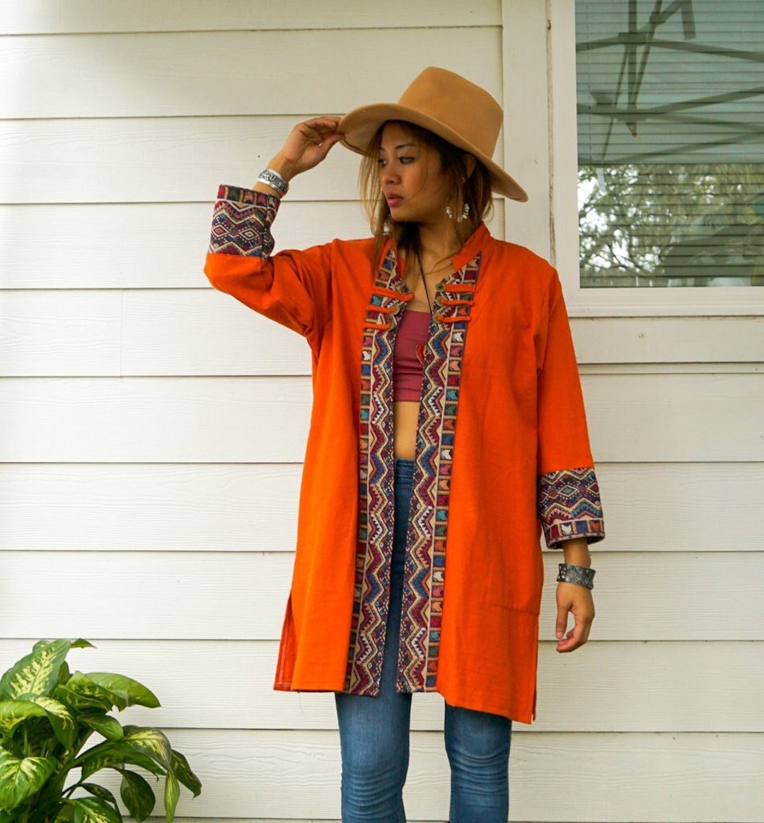 Rust Cotton Cardigan With Pockets Boho Cotton Jacket Boho - Etsy