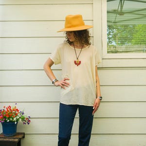 Raw Natural Cotton Gauze Summer Blouse with Pocket, Loose Fit Cotton Top Tunic, Boho Minimal Shirt, Boho Clothing
