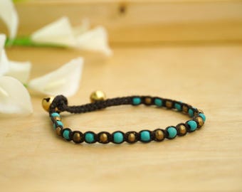 Pulsera tobillera bohemia de latón turquesa, pulsera tobillera hippie, pulseras hechas a mano, regalo para ella, idea de regalo