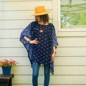 Batik Boho Kaftan Tunic Blouse , Oversize Tops, Beachwear, Boho Clothing, Poncho, Loungewear, Beach Kimono Cover Ups