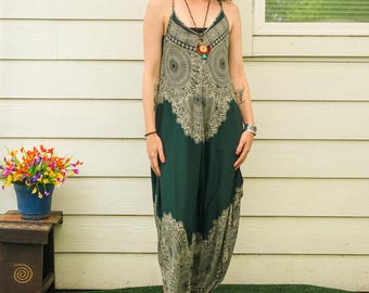 Salie mandala jumpsuit rompertjes broek, zomerjumpsuit met wijde pijpen, yoga harembroek jumpsuit, loungewear