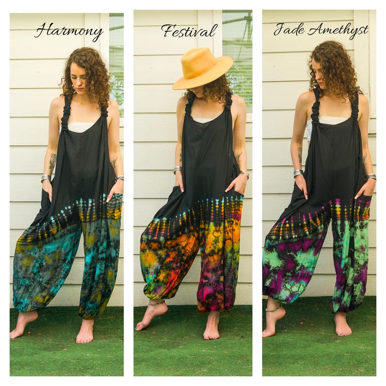 Boho Hand Dyed Boho Dungarees Overalls Jumpsuit with Pockets, Tie Dye Romper, Hippie Boho Clothing, Tie Dye Pants, Festival Clothing image 6