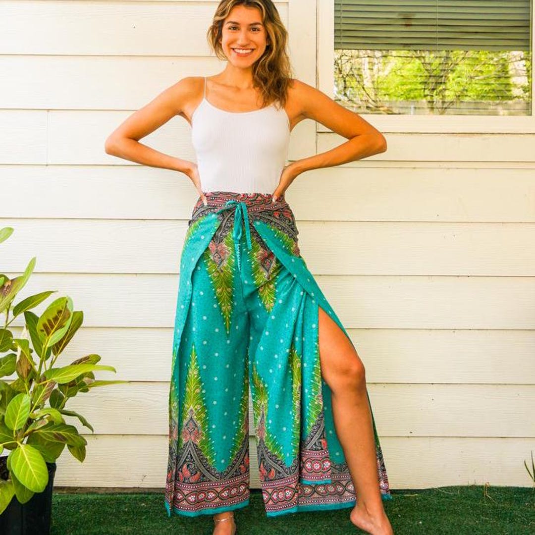 Peacock Palazzo Harem Pants Green