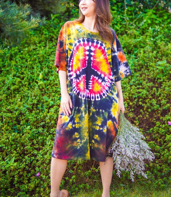 Soulful Peace Hand Dyed Boho Cotton Dress With Pockets, Hippie