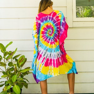 Hand Dyed Kaftan Dress / Loose Fit Tie Dye Dress / Beachwear / Loungewear / Tie Dye Clothing / Swimsuit Cover Up / Tie Dye Poncho image 2