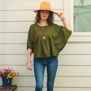 Raw Natural Cotton Gauze Tunic Blouse, Minimalist Loose Cotton Summer Top, Boho Shirt, Boho Clothing