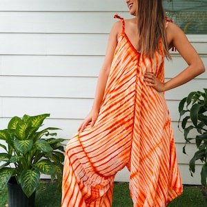 Sonnenuntergang Brise | Handgefärbte Boho Jumpsuits Strampler Hosen, Loungewear, Overalls mit Weiten Beinen, Sommerkleidung, Strandkleidung