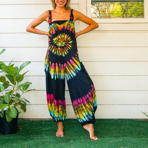 Hand Dyed Dungarees Overalls Jumpsuit with Pockets, Tie Dye Romper, Hippie Clothing, Tie Dye Pants, Festival Clothing, Tie Dye Clothing image 3