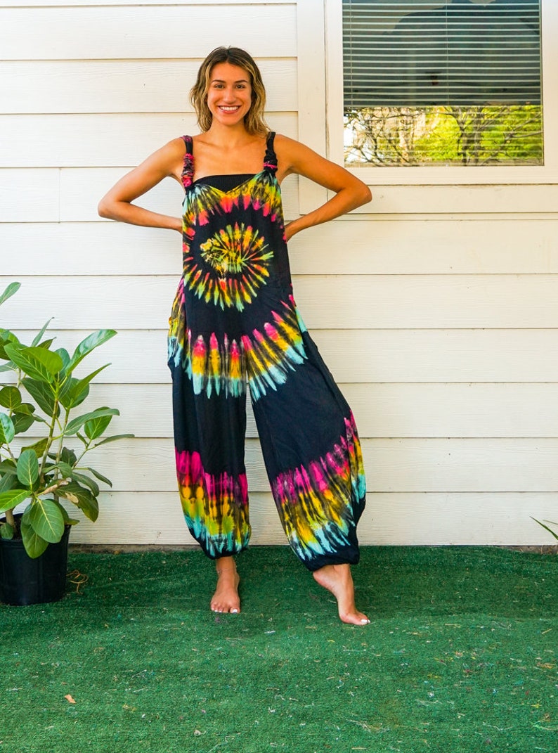 Hand Dyed Dungarees Overalls Jumpsuit with Pockets, Tie Dye Romper, Hippie Clothing, Tie Dye Pants, Festival Clothing, Tie Dye Clothing image 3
