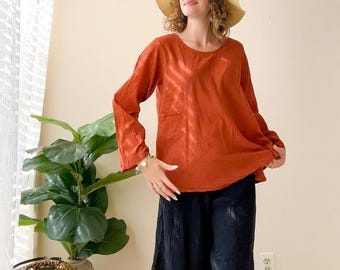 Organic Cotton Gauze Summer Blouse | Minimalist Boho Tunic Top with Pocket | Soft Relaxed Fit Shirt