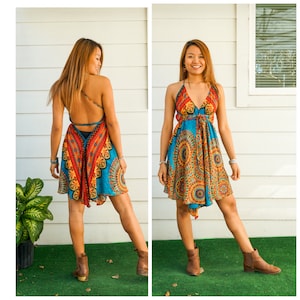 Turquoise Mandala Boho Dress, Summer Short Dress, Festival Mini Dress, Hippie Short Dress, Summer Vacation Dress, Beach Dress
