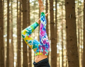 Color Bloom Hand Dyed Leggings – Tie Dye Yoga Pants, Boho Festival Leggings for Women, Hippie Clothing